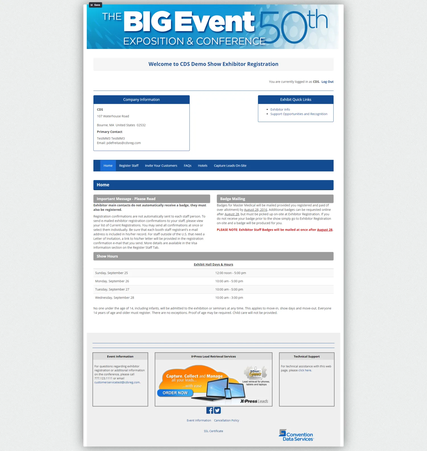 Exhibitor dashboard