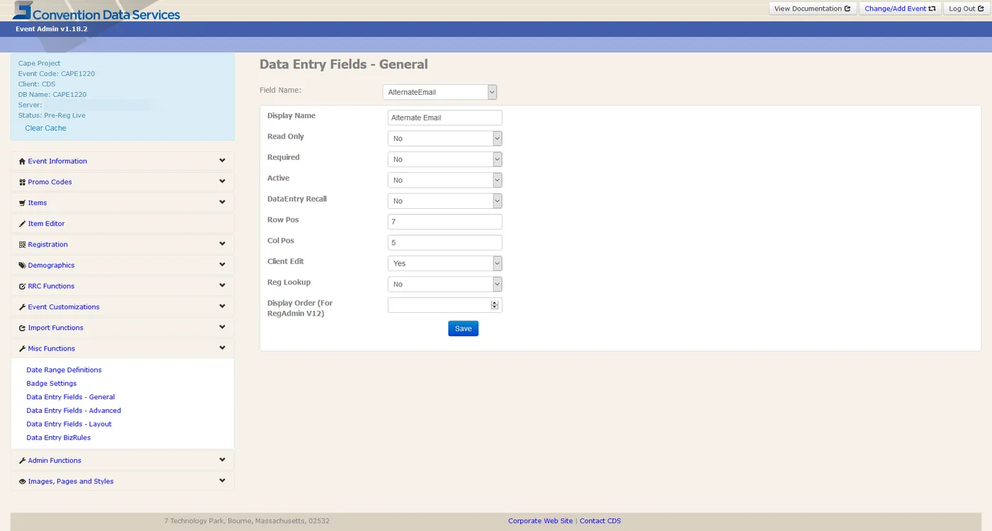 Data entry fields