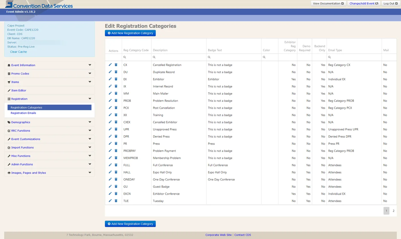 Registration categories