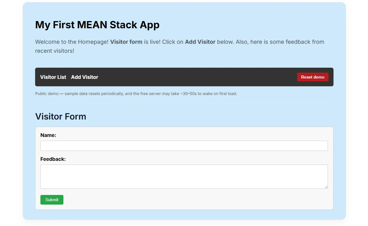 Add Visitor form — entering a name and feedback