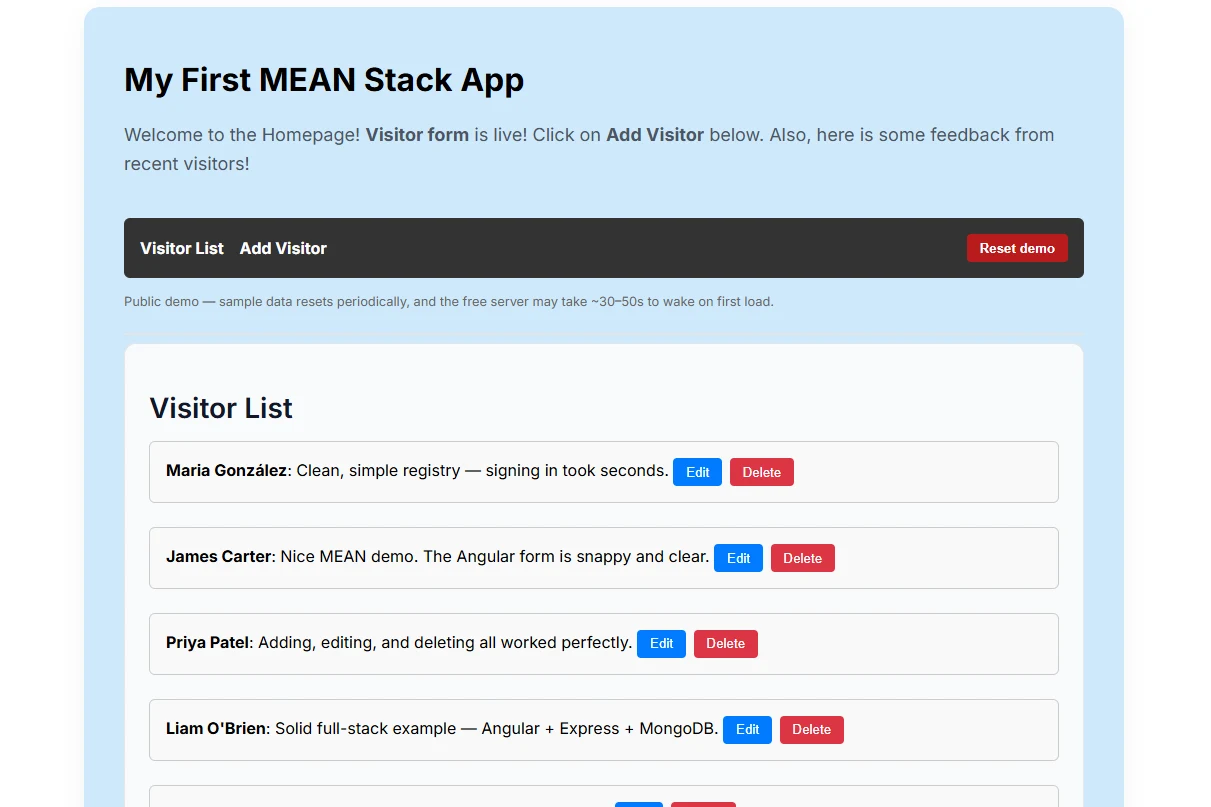 Visitor Registry (MEAN) preview