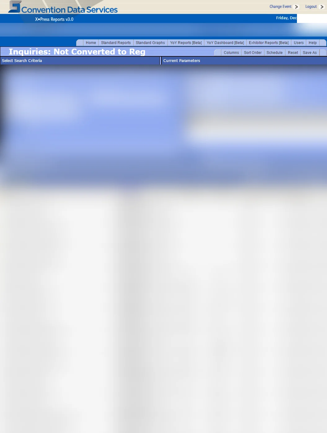 Inquiries report — registrant data blurred
